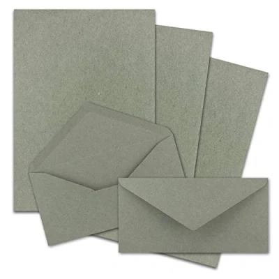 Abbildung von 50x Briefpapier Set DIN A4 mit Lang Briefumschlägen, Nassklebung Kraftpapier Grau Recycling Schreibpapier Kuverts FarbenFroh by GUSTAV NEUSER