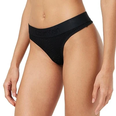 Abbildung von Calvin Klein Damen String Thong mit Spitzen Details, Schwarz (Black), S