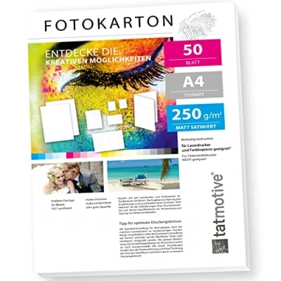 Abbildung von PREMIUM High End Druckerpapier Fotokarton Fotopapier 250g Matt weiß/für Laserdrucker/DIN A4 / Beidseitig bedruckbar 50 Blatt TONKARTON
