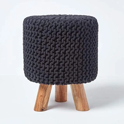 Abbildung von Homescapes Fußhocker Gestrickter Fußhocker, 42 cm hoch, schwarz