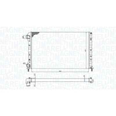 Abbildung von MAGNETI MARELLI 350213194400 Kühler, Motorkühlung 645 414 23 Kühlrippen mechanisch gefügt FIAT: Doblo I Kombi, Cargo