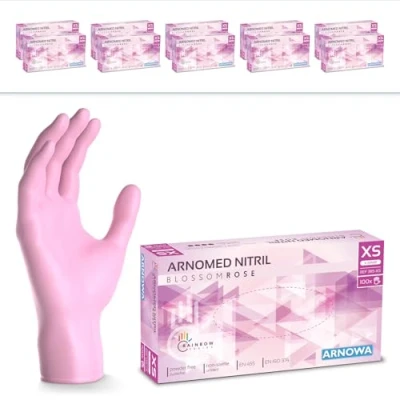 Abbildung von 1000 Stück (10x100) ARNOMED Einweghandschuhe Rosa, Einmalhandschuhe XS, Nitril Handschuhe Einweg, Nitrilhandschuhe puderfrei, Gummihandschuhe Schutzhandschuhe, in S, M, L