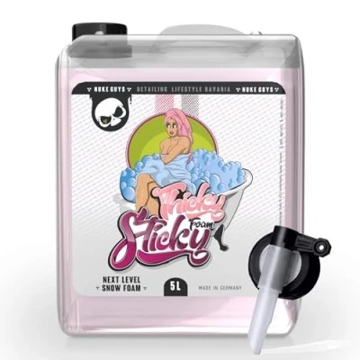 Abbildung von Nuke Guys Thicky Sticky Snow Foam pH neutral, 5L Konzentrat mit passendem Ausgießhahn für Pump Sprüher, Schaumlanze, Folien und matte Lacke geeignet, dicken Schaum bei der Vorwäsche
