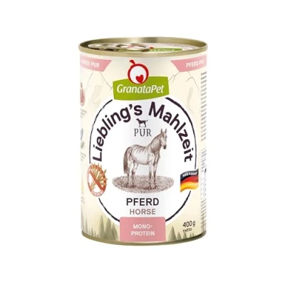 Abbildung von GranataPet Liebling&#039;s Mahlzeit Pferd PUR, Nassfutter für Hunde, Hundefutter ohne Getreide &amp; Zuckerzusätze, Alleinfuttermittel mit hohem Fleischanteil hochwertigen Ölen, 6 x 400 g