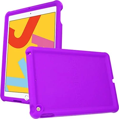 Abbildung von TECHGEAR Silikon Hülle für iPad 10.2 2021/2020/2019 (9. 8. 7. Generation) [Kinderfreundlich] Stark Schutzhülle Weicher rutschfeste stoßfeste verstärkte Ecken + Displayschutzfolie, Lila