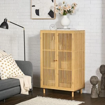 Abbildung von en.casa Beistellschrank »Grong« mit 3 Ablagen Bambus 110 x 66 40 cm
