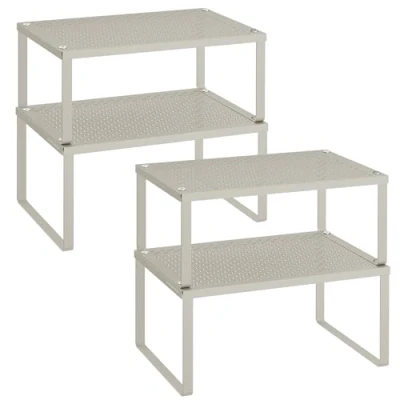 Abbildung von SONGMICS Gewürzregal, 4er Set, Küchenregal, Küchen Organizer, Küche, Gewürzhalter, erweiterbar, stapelbar, kleines Regal, Metall, haferflockenbeige KCS006K01