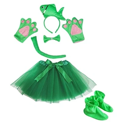 Abbildung von Petitebelle 3D Stirnband Bowtie Schwanz Handschuhe Rock Schuhe 6pc Mädchen Kostüm Einheitsgröße Gruen Fish