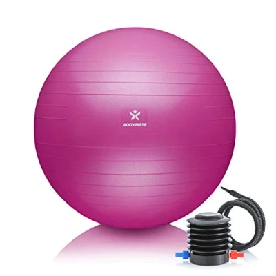 Abbildung von BODYMATE Gymnastikball Sitzball Trainingsball mit GRATIS E Book inkl. Luft Pumpe, Ball für Fitness, Yoga, Gymnastik, Core Training, starken Rücken als Büro Stuhl Magenta 85cm