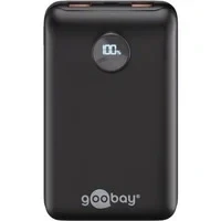 Abbildung von goobay Powerbank kompakt 20.000 mAh, externes Ladegerät, Power Bank geeignet für Smartphone, Kopfhörer, Tablet, DREI Geräte gleichzeitig Laden/inkl. Ladekabel, Schwarz, 65869
