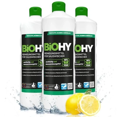 Abbildung von BiOHY Reinigungsmittel für Saugwischer mit Frischeduft (3 x 1 Liter) 1:200 Konzentrat alle Nass Trockensauger ideal Fliesen, PVC, Parkett, Laminat &amp; Teppich streifenfreier Glanz
