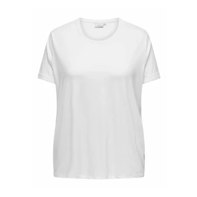 Abbildung von ONLY Carmakoma Normal Geschnitten Rundhals Umgeschlagene ÄRMELBÜNDCHEN Tshirt basic, Damen, Größe: S 42/44, White