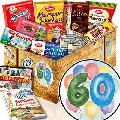 Abbildung von 60. Geburtstag + DDR Korb Schokolade Geschenk Männer