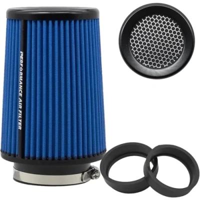 Abbildung von Universal kegelförmiger Luftfilter 76 mm 89 101 hochleistungs Einlass Lufteinlass Rundkegel Reiniger für Racing Sport Auto 3 Größen in einem (blue big)
