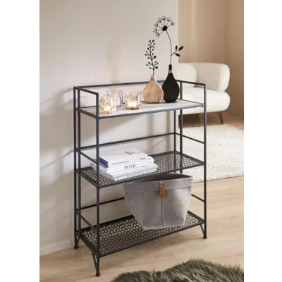 Abbildung von Dekoleidenschaft Standregal &quot;Simply Modern&quot; aus Metall, schwarz &amp; MDF, klappbar, Regal mit 3 Böden, Badregal, Küchenregal, Klappregal, Wohnzimmerregal, Metallregal
