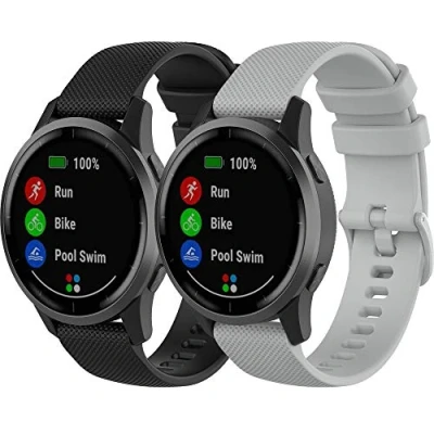 Abbildung von Yikamosi Kompatibel mit Garmin Vivoactive 4 Armband,22MM Schnellverschluss Weiches Silikon rostfreiem Metallverschluss Ersatzbänder für 4/Garmin Venu 2,Schwarz+Grau