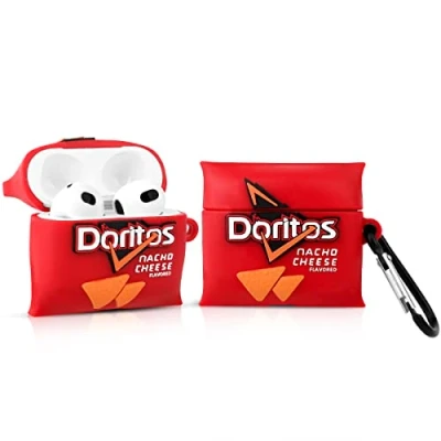 Abbildung von Derhom Airpods 3 Schutzhülle aus Silikon, lustig, niedlich, modisch, weich, Comic Motiv, kompatibel mit Apple 3, Schlüsselanhänger [Snack Serie] (Doritos)