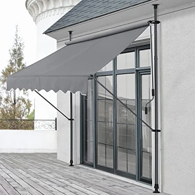 Abbildung von pro.tec Klemmmarkise Stem Markise ohne Bohren 200 x 120 220 309 cm Balkonmarkise mit Handkurbel Sonnenschutz Stahlgestell Mittelgrau