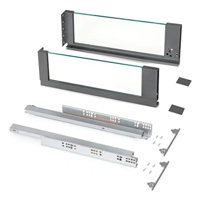 Abbildung von Emuca Vertex Außenschublade 40 kg Höhe 178 mm mit Glaswänden, 500 mm, Grau anthrazit, Stahl und Aluminium Glas, 1 set