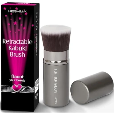 Abbildung von Keshima Make up Pinsel mit flacher Oberseite, einziehbarer Premium Kabuki Pinsel, für Grundierung, flüssiges up, Puder, Creme und Rouge