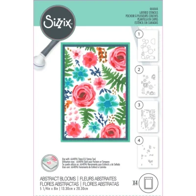 Abbildung von Sizzix A6 Schablone mit abstrakten Blüten, mehrfarbig, Einheitsgröße