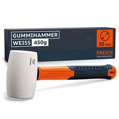 Abbildung von Presch Gummihammer Weiß 450g Hartgummihammer mit Fiberglasstiel ⌀=55mm Weißer Naturkautschuk verhindert Streifen auf hellen Oberflächen Langlebiger Schonhammer