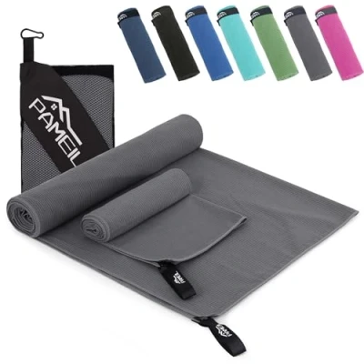 Abbildung von Pameil Mikrofaser Handtuch 2er Set (160x80cm Groß Badetuch+80x40cm Klein Handtüch), Kompakt &amp; Schnelltrocknend Microfaser Handtücher das Sporthandtuch,Reisehandtuch, Strandhandtuch
