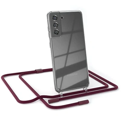Abbildung von EAZY CASE kombinierbare Handyketten kompatibel mit Samsung Galaxy S21 FE 5G, Transparente Silikon Hülle Umhängeband, abnehmbar durch abschraubbare Endstücke, Hülle, zum Umhängen, Beere