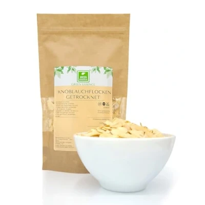 Abbildung von Knoblauchflocken getrocknet 100g von der Grünen Essenz aromatisches Gewürz zum Kochen Knoblauch ohne Konservierungsstoffe Knoblauchchips Glutamat