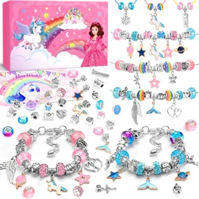 Abbildung von INOMO Einhorn Geschenke für Mädchen, Armbänder Selber Machen Bastelset Kinder ab 6 Jahre, Ostergeschenke Mädchen 4 5 7 8 9 10 11 12 Spielzeug