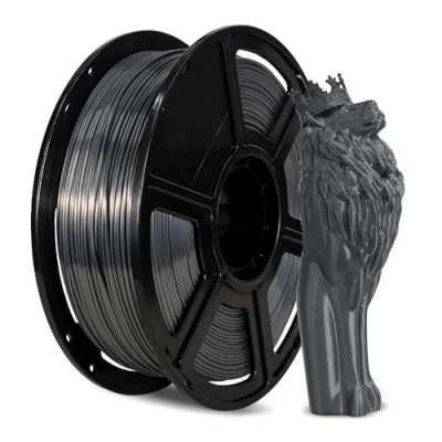 Abbildung von FLASHFORGE 3D Drucker Filament, Seiden Filament 1,75 mm, 1 kg Spule, Maßgenauigkeit +/ 0,02 mm für FDM Drucker, Seidenstruktur und ultra hoher Glanz (Grau)
