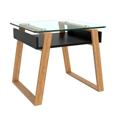 Abbildung von bonVIVO Beistelltisch schwarz mit Glas Holz Materialmix Couchtisch, Sideboard, Wohnzimmertisch Modern Minimalistisch Stilvoller Glastisch für Wohnzimmer, Schlafzimmer, Diele