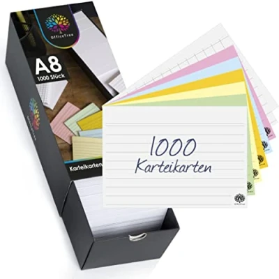 Abbildung von OfficeTree Karteikarten A8, A8 Liniert, Kariert, Blanco und Bunt