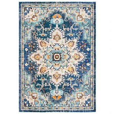 Abbildung von SAFAVIEH Distressed Teppich für Wohnzimmer, Esszimmer, Schlafzimmer Madison Collection, Kurzer Flor, Blau und Hellblau, 91 X 152 cm