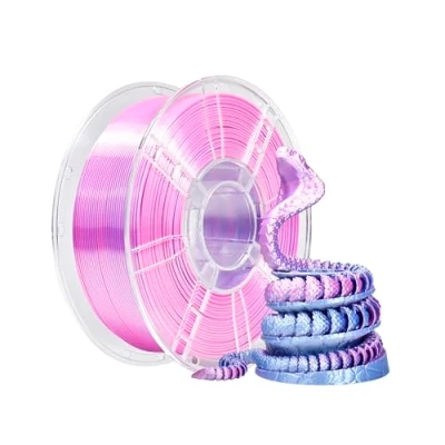 Abbildung von iBOSS PLA+ 3D Drucker Filament, PLA Plus Filament 1,75 mm zweifarbiges Seidenfilament, Co Extrusion glänzendes Druck 1 kg (2,2 lbs), Zweifarbig Lila Silber