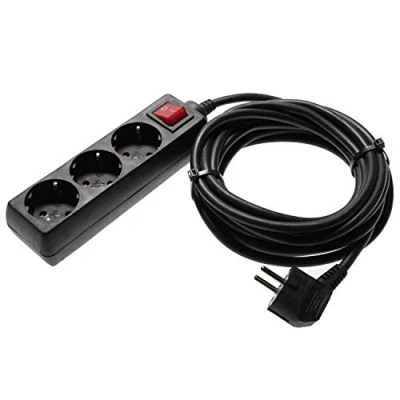 Abbildung von as Schwabe 3 fach Steckdosenleiste schwarz mit Schalter 230 V / 16 A Mehrfachstecker 5 m Leitung &amp; Berührungsschutz Steckdosen 45 gedreht Mehrfachsteckdose Indoor IP20, 11372