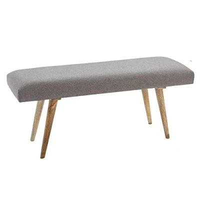 Abbildung von FINEBUY Hockerbank FB49208 (Stoff / Massivholz Bank Grau 117x51x38 cm Retro), 2er Polsterbank Flur, Stoffbank Bettbank Klein