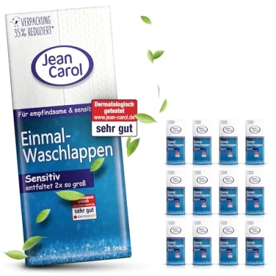 Abbildung von Jean Carol Einmalwaschlappen aus weichem Vlies, Vorteilspackung (13 x 28 Stück) trocken, Sensitiv, für eine tägliche und hygienische Hautpflege