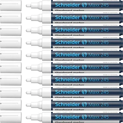 Abbildung von Schneider Maxx 245 Glasboardmarker / Whiteboard Marker (für Glasflächen, trocken abwischbar) 10er Packung weiß