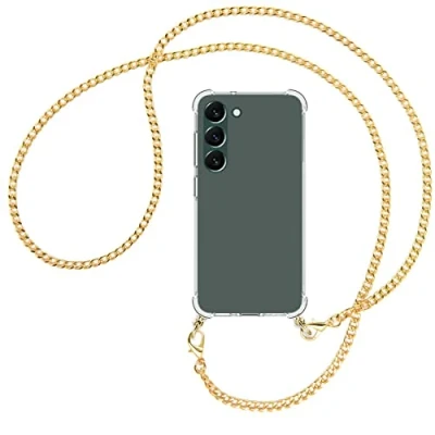 Abbildung von mtb more energy® Handykette kompatibel mit Samsung Galaxy S23 Plus 5G Metallkette (Gold) Smartphone Hülle zum Umhängen Anti Shock Full TPU Case