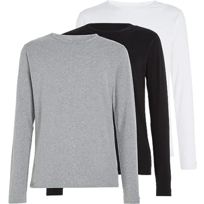 Abbildung von Tommy Hilfiger Herren Langarmshirts Basic, Mehrfarbig (Black/White/Grey Heather), L