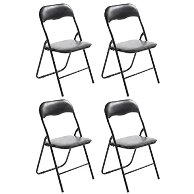 Abbildung von CLP 4er Set Klappstuhl Felix Gepolstert I Küchenstuhl Mit Metallgestell Kunstleder PVC Sitz Stühle Klappbar Campingstühle, Farbe:schwarz/schwarz