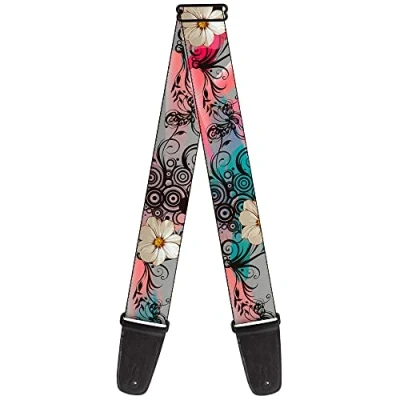 Abbildung von Gitarrengurt Blumen Filigree Pink 5,1 cm breit