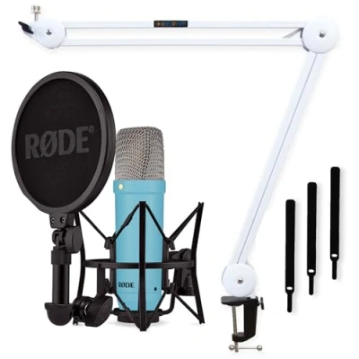 Abbildung von Rode NT1 Signature Blue Studio Mikrofon Blau + keepdrum MS138 Gelenkarm Stativ Weiss