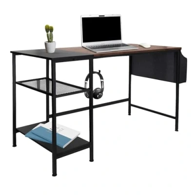 Abbildung von hjh OFFICE 830059 Schreibtisch mit Regal &amp; Haken WORKSPACE H I 120x60 Schwarz/Braun Computertisch im Industrial Design