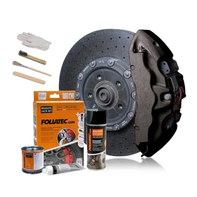 Abbildung von FOLIATEC Bremssattel Lack Set, Hitzebeständig, Komplettsatz für 4 Bremssättel, Carbon Metallic, 7 teiliges Set