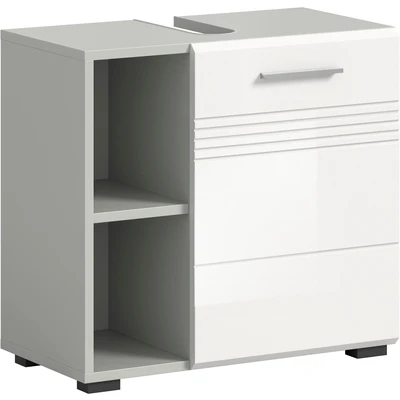 Abbildung von welltime Waschbeckenunterschrank &quot;Calcio, Breite 60 cm, 1 Türen, 2 Einlegeböden, offene Fächer&quot;, geteilte Rückwand, MDF Front, Badschrank, Bad Möbel, Badezimmer