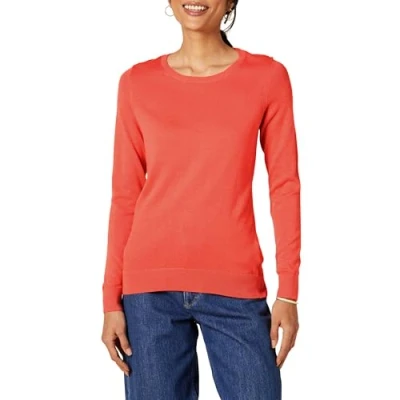 Abbildung von Amazon Essentials Damen Leichter, Langärmeliger Pullover Mit Rundhalsausschnitt (Erhältlich in Übergröße), Korallenrosa, XS