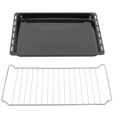 Abbildung von ICQN Backblech 455 x 375 mm, Emailliertmitgitter, (2 St), Backbleche &amp; Gitter Set, 3 cm Tief, Kratzfest Rostfrei