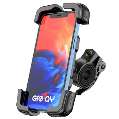 Abbildung von Grefay Fahrrad Handyhalterung, Motorrad Handyhalter Universal 360 Drehung Scooter Handy Halterung für iPhone 13 Pro, 12 Pro Max Mini, 11 Max, Xs XR, X, 8, 7, 6S, Samsung Huawei Smartphone